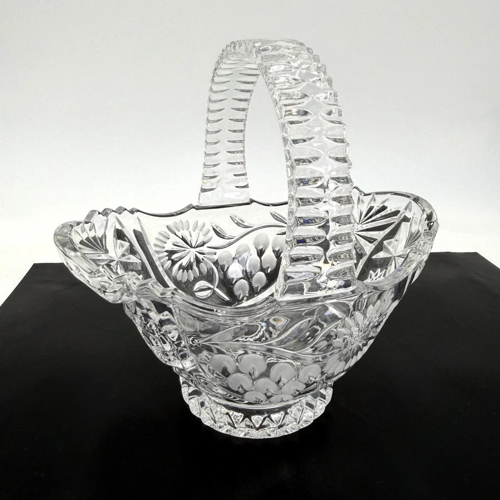 Cut Crystal Basket Vintage OS Clear Excellent Pinwheel‎ Grapes Star